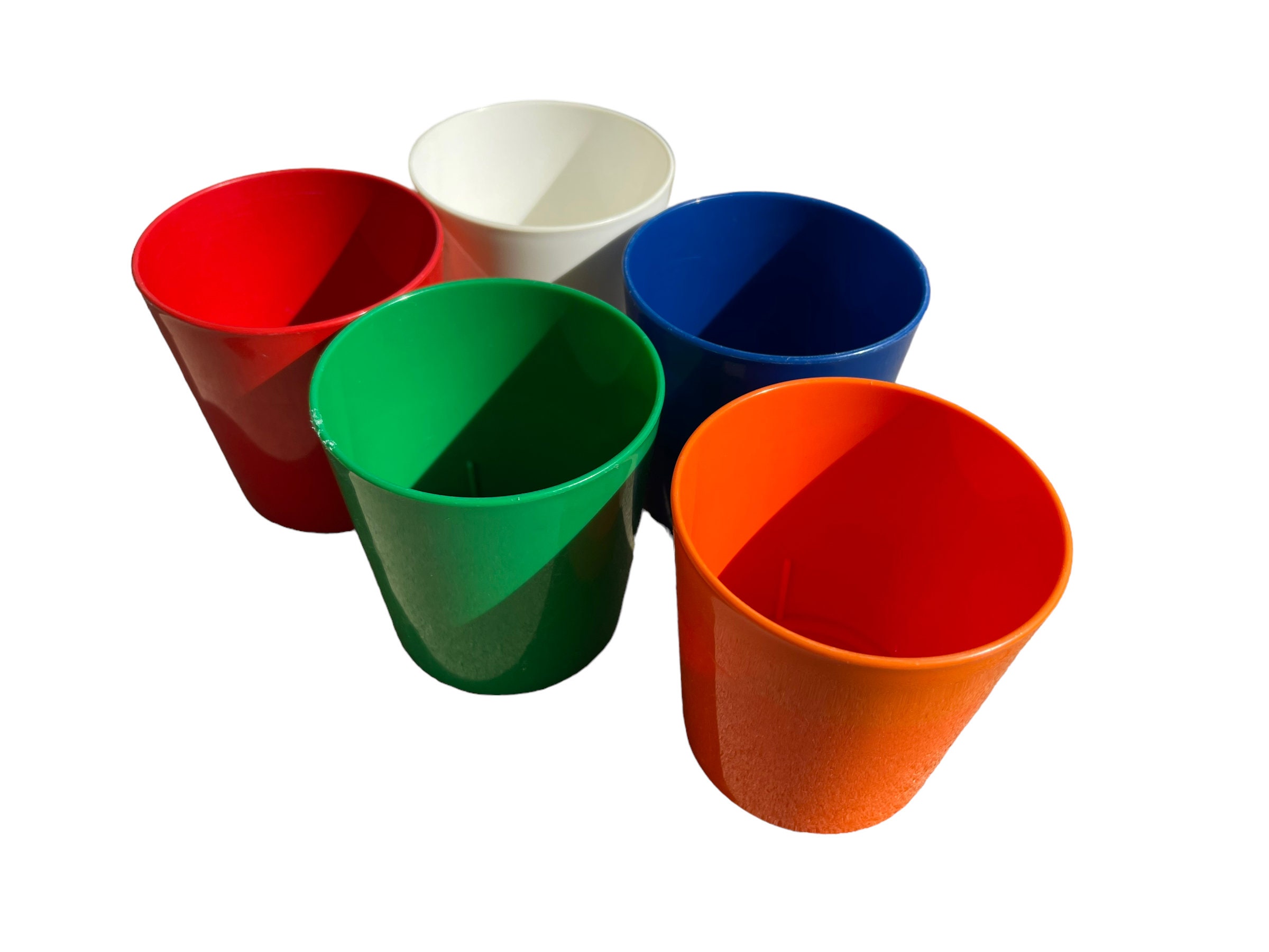 Vintage FremWare Plastic Set Of 6 Drinking Cups Retro Red, Yellow, White,  Green