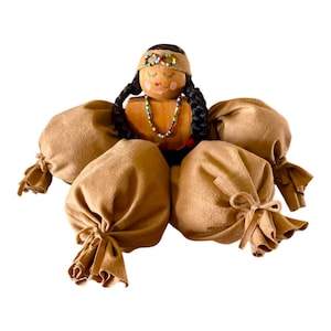 Cute Vintage 1970’s Textile, American Indian Doll with Braids and Beads