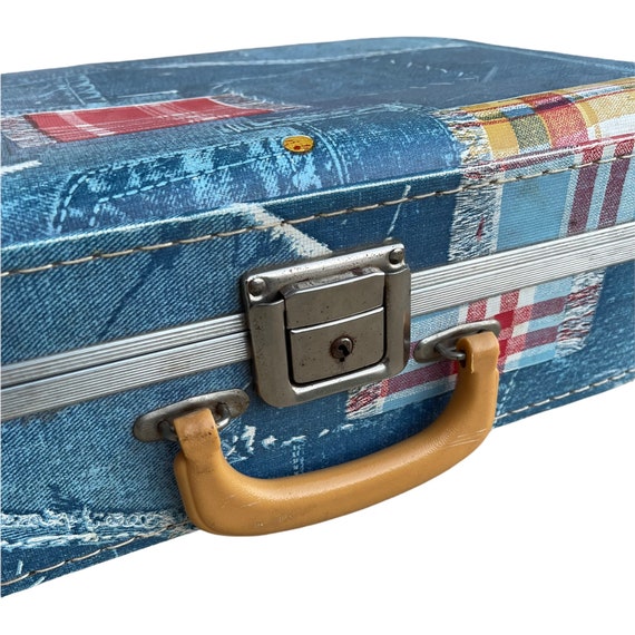 Vintage 1970’s Faux Denim Patchwork Suitcase/Week… - image 6