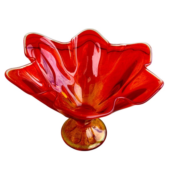 Vintage, 1960s MOD Orange, Amberina Glass Pedestal Candy Dish with Pedestal Base