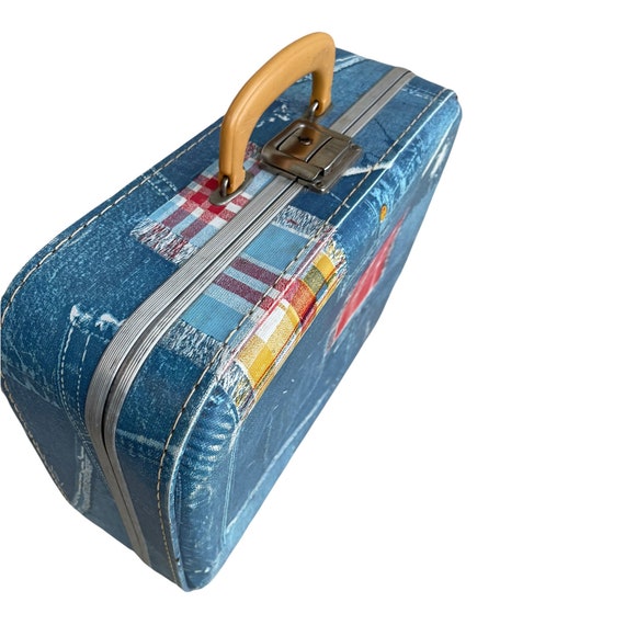 Vintage 1970’s Faux Denim Patchwork Suitcase/Week… - image 5