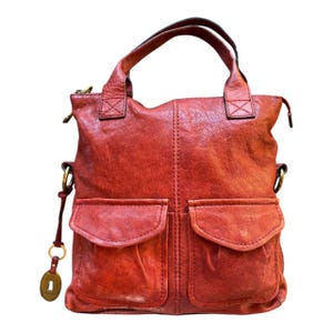 Vintage Fossil Leather Tote: Rusted Orange Y2K Cargo Bag