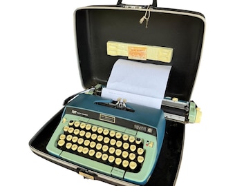 Vintage 1960s Smith-Corona Galaxie Twelve Typewriter: Atomic Blue, Black Case
