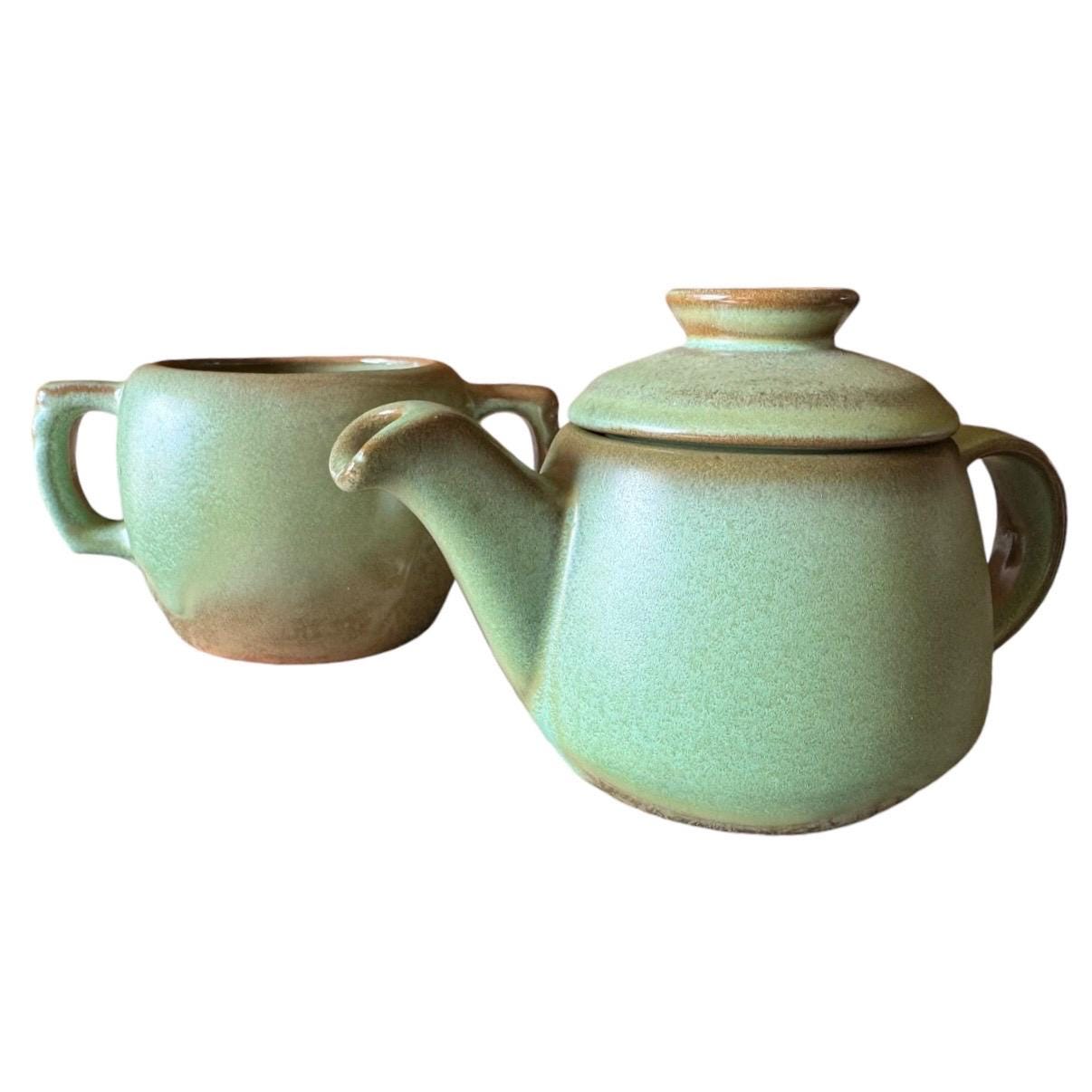 Frankoma Green Teapot In Frankoma & Gracetone Art Pottery  Frankoma Green and Brown Teapot Set display picture 1
