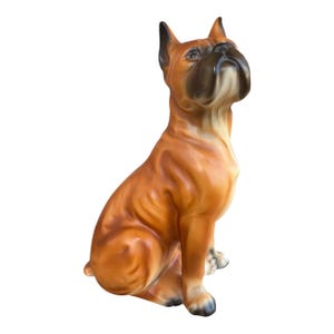Vintage 1950&#39;s Era Reddish Brown Porcelain Boxer Dog Figureine and Made in Japan