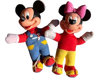 Vintage 1980's Mattel, Disney Mickey and Minnie Mouse Learn to Dress Doll, Plush Toy