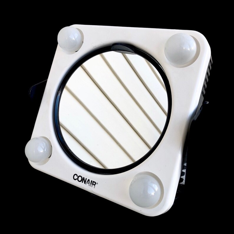 Black and White Conair Lighted Two Sided Flipping Magnifying Makeup Vanity Mirror Vintage 1980\u2019s