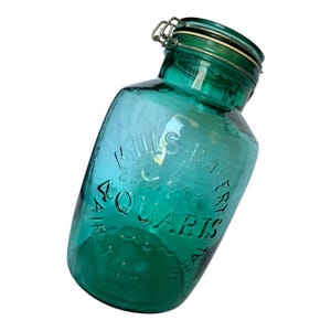 Vintage 1970s Green Glass Cookie Jar - Mills Bakery 4-Quart