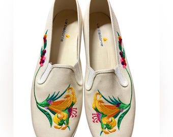 90's Liz Claiborne Floral Embroidered Canvas Slip On Shoes Size 10 Y2K Sneakers