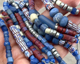 Italian Trade Beads Blue Glass Rings Africa 42 Inch 129295