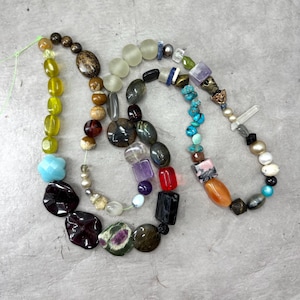 Destash, 26 inch mixed strand beads, tourmaline, mother of pearl, moonstone and more beads, beading, necklace beads, gift for crafters
