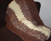 Striped Hand Knit Super Bulky Throw Afghan Two or Three Color Customized