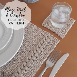 Crochet Place Mat Pattern, Crochet Placemat Tutorial, Farmhouse Place Mat & Coaster Set - CROCHET PATTERN