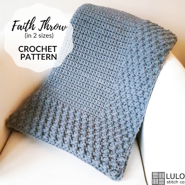 Chunky Crochet Throw Blanket, Easy Crochet Lapghan (2 sizes) - CROCHET PATTERN