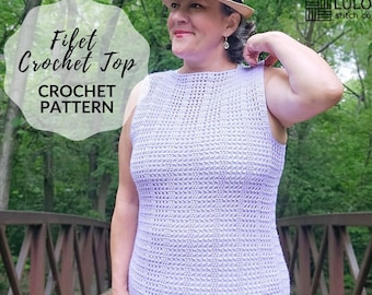 Patrón de camiseta de tirantes de crochet filete: Top de verano Wenonah (Descarga digital)