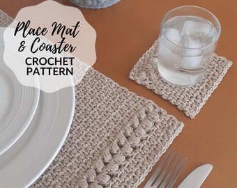 Crochet Place Mat & Coaster Pattern: Farmhouse Style (Digital Download)