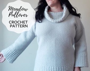 Cowl Neck Sweater (Meadow Pullover) - CROCHET PATTERN
