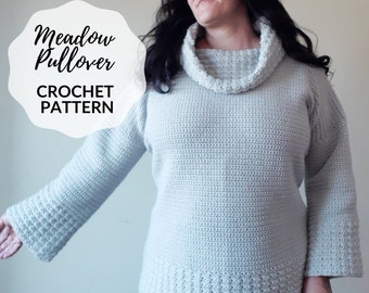 Easy Pullover Crochet Sweater Pattern: Cowl Neck Sweater, Size-Inclusive Jumper Pattern (Digital Download)