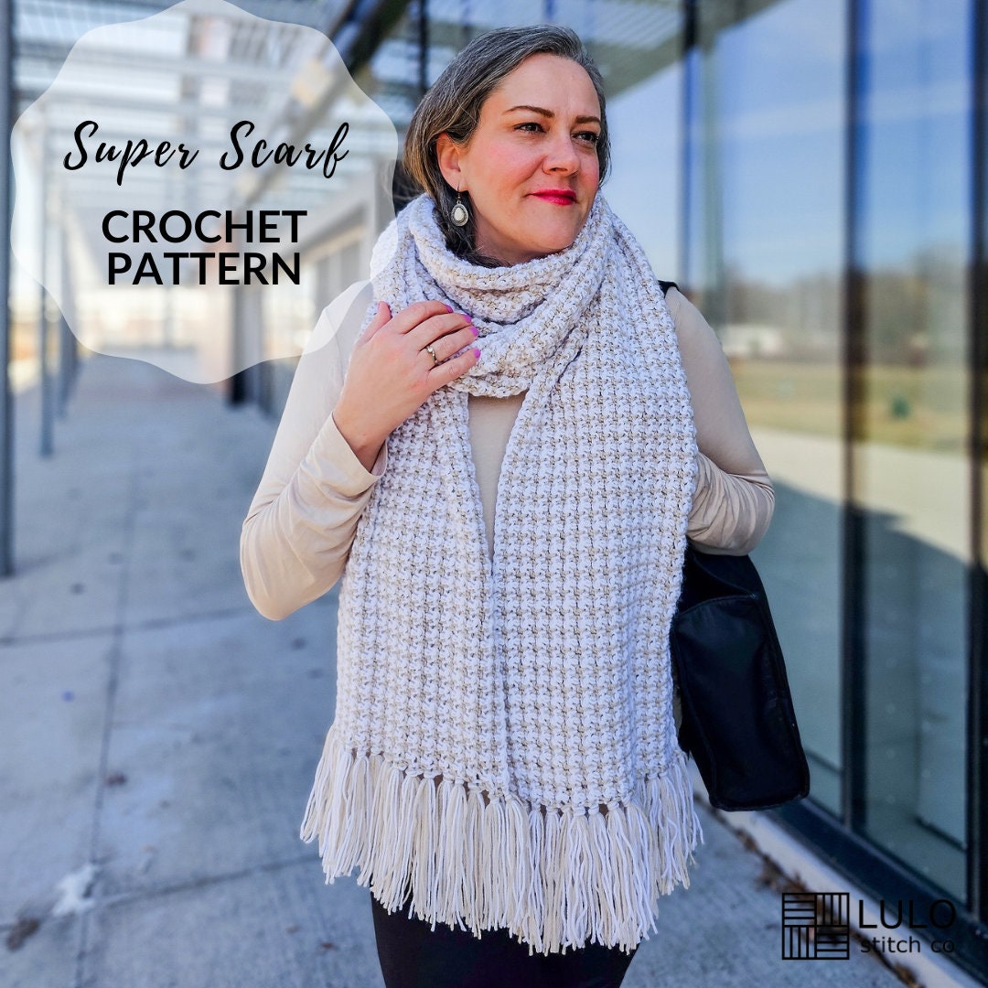 Houndstooth Crochet Super Scarf Pattern: Beginner-friendly