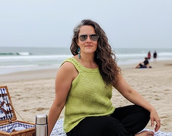 Crochet Summer Tank Top, Round Yoke Sleeveless Shirt (PDF Pattern)