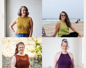 Crochet Summer Top Patterns – 4 Modern Tank Halter PDF Bundle