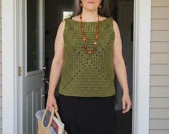 Granny Square Crochet Tank Top Pattern, Boho Summer Sleeveless Top (Digital Download)