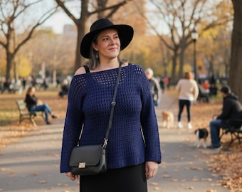 Off the Shoulder Crochet Sweater Pattern, Lacy Boho Pullover XS-5XL (Digital PDF)