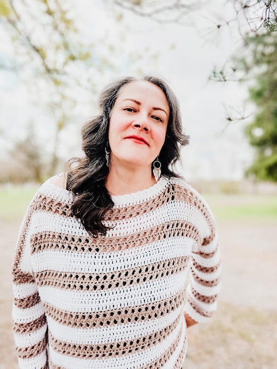 Oversized Striped Crochet Sweater Pattern: Easy Pullover (PDF