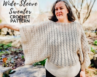 Wide Sleeve Crochet Sweater "Angelica" - CROCHET PATTERN