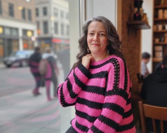 Oversized Striped Crochet Sweater – Slouchy Boho Knit Top (Crochet Pattern)