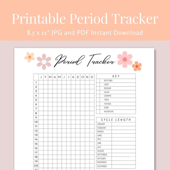 Period Tracker Printable Period Cycle Log Menstrual Cycle - Etsy