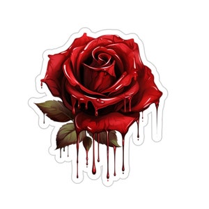 Dripping Red Rose Sticker, Vinyl Flower Decal, Transparent Background, Laptop Sticker, Planner Stickers, Scrapbook Sticker, Gothic