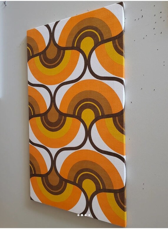 Awesome Mid Century Vintage 60s 70s Retro Stretched Fabric Framed