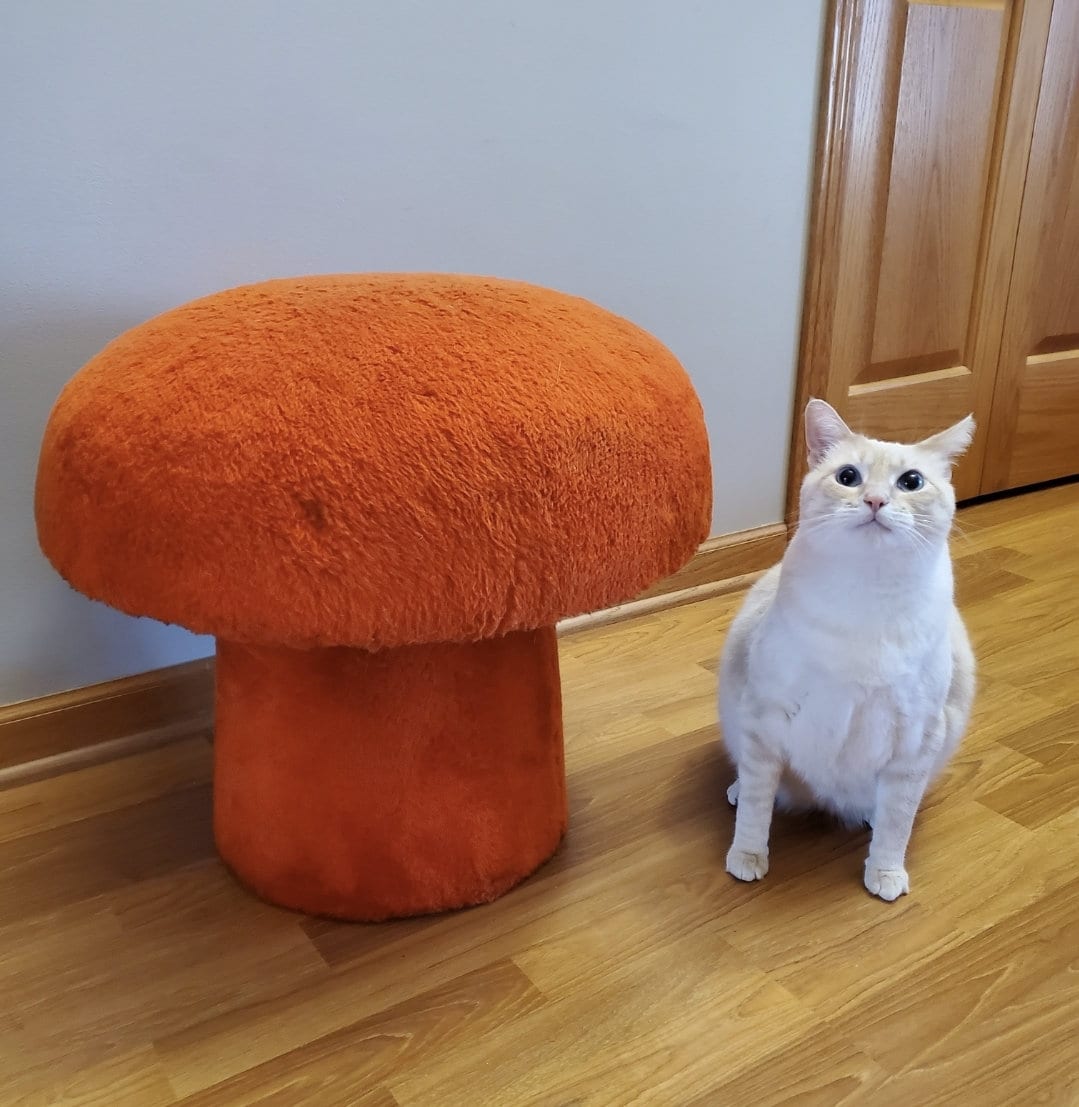 Ottoman Wood Mushroom Stool Vintage Orange Mushroom Footstool