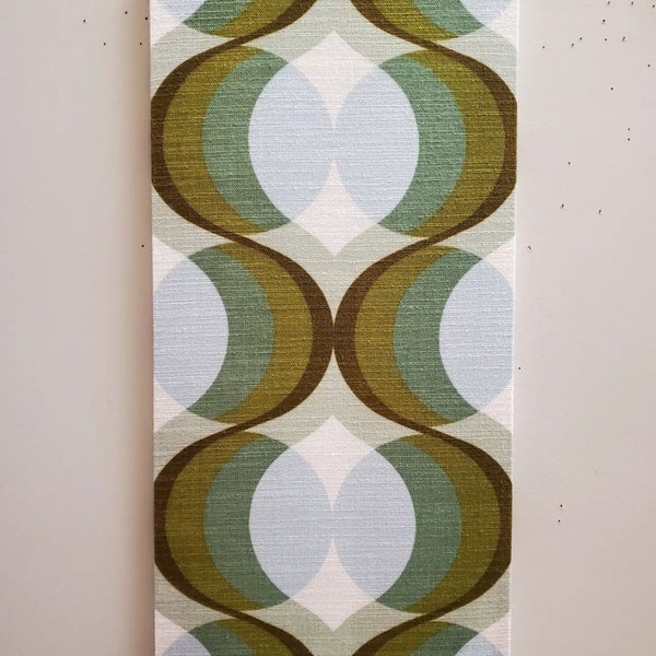 Awesome Mid Century Vintage 60s 70s retro stretched fabric framed art wall hanging- Beautiful neutral sky blue greens Earthy spheres piece!