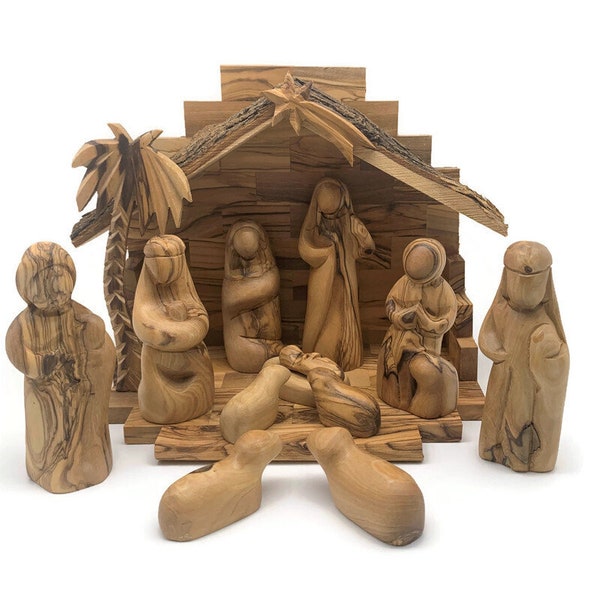 Nativity Set Handmade , Wooden Manger Scene Nativity for Christmas Decorations , Nativity Scene Set , Olive Wood Nativity Gift Holy Land