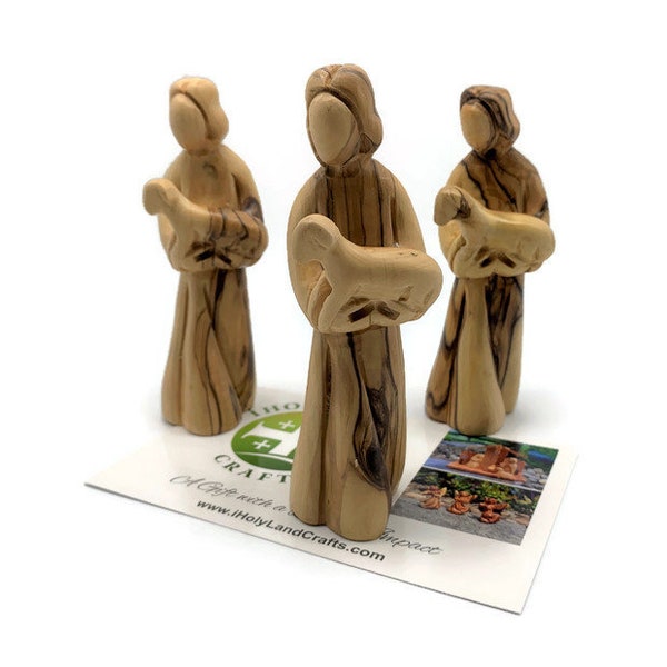 Good Shepherd Statue Decor , Olive Wood Jesus Figurine from the Holy Land , Religious Home Gifts , Wooden Nativity Figurines