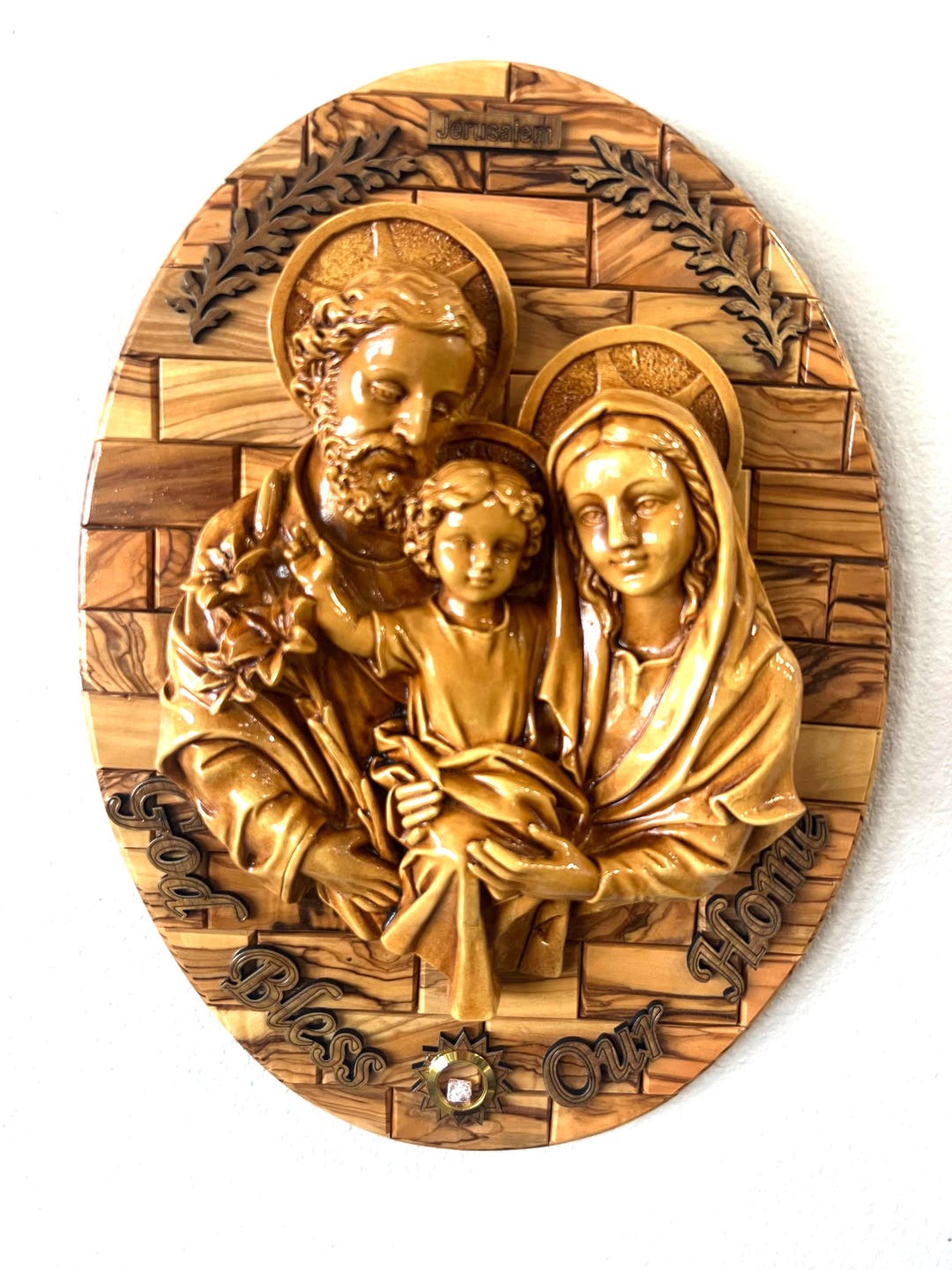 Olive Wood Holy Family Wall Art: Hand-carved Holy Land Decor , Catholic ...