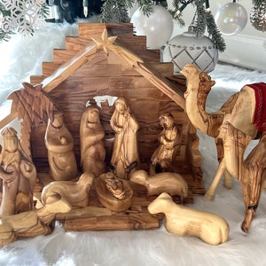 Weihnachtskrippe, Heilige Land Olivenholz Krippe Groß, Holz Krippe Weihnachtsbaum Dekoration, Heilige Familie Holz Krippe
