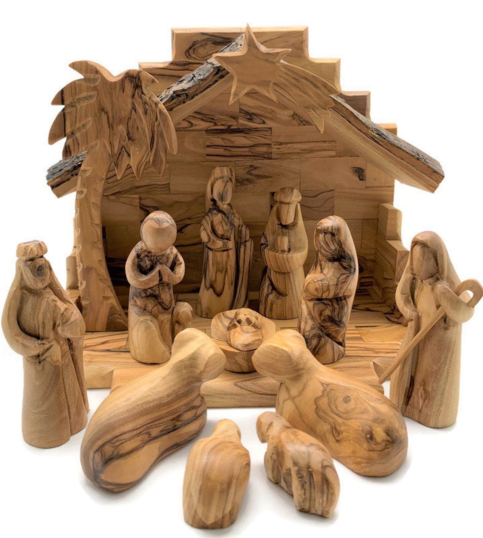 Wooden Nativity Set Hand Carved Olive Wood Nativity Scene Etsy UK