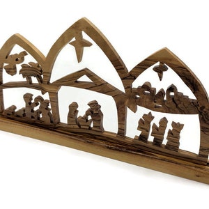 Hand Carved Nativity Village, Olive Wood Nativity Scene, Wooden Nativity Set Manger made in Bethlehem Holy Land, Christmas Nativity Stable