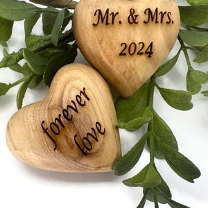Personalized Wooden Hearts , Custom Engraved Heart Gifts for Her, 5th Wedding Anniversary Gift, Stocking Stuffers for Kids, Olive Wood Heart