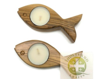 Olive wood Candle Holder shape of fish - Set of 2 Handmade fish shaped Candle holder 5in.