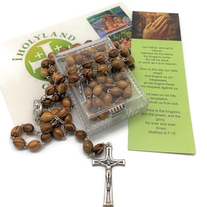 Olive Wood Rosary Beads , Wooden Rosary With Cross ,  Catholic Rosary Gift For Mom , Praying Rosary Necklace ,Has Mother Mary & Holy Soil