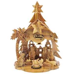 Olive Wood Nativity Music Box , Handmade Christmas Decor Hand Carved in the Holy land