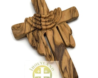 Wooden Cross for Wall , Olive Wood Cross with Shroud Handmade in the Holy Land , He Is Risen Cross Wall Décor Crucifix Easter Décor