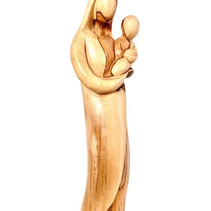 Mother Mary and Baby Jesus Statue, Wooden Virgin Mary, Modern Blessed Virgin Mary Statue Carrying Baby Jesus, Olive Wood Gift for Mothers