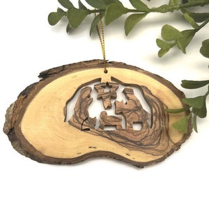 Nativity Scene Christmas Ornament Carved from Olive Wood , Nativity Scene Ornament for Christmas Decorations ,  Handmade Ornament Gift