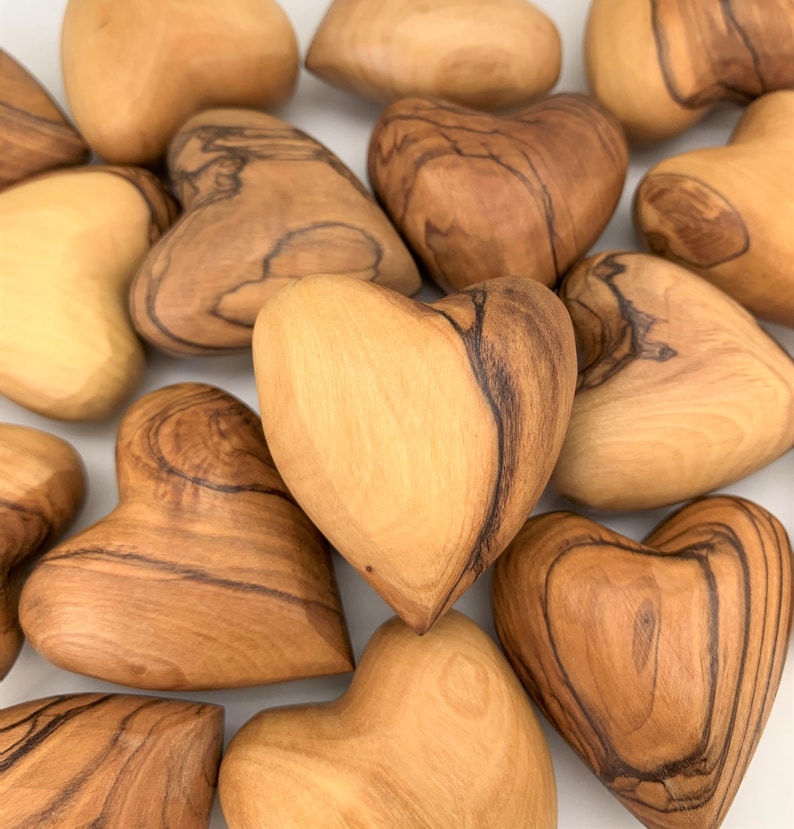 Wooden Hearts hand carved from olive wood heart in the holy land for wedding anniversary gifts , comfort gift , loss gift , encouragement gifts