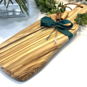 Olive Wood Charcuterie Board , Cutting Board Gift Set , Serving Board and 2 Cheese Forks, Hostess Gift , Mothers Day Gift cheese board